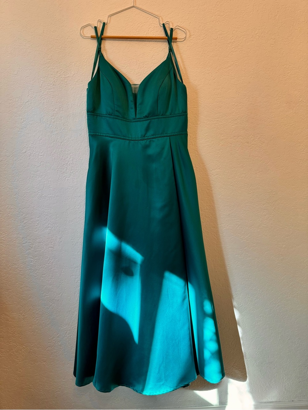 Custom hemmed Juniors Teal/Peacock Green Spaghetti-Strap A-Line Wrap Skirt Dress